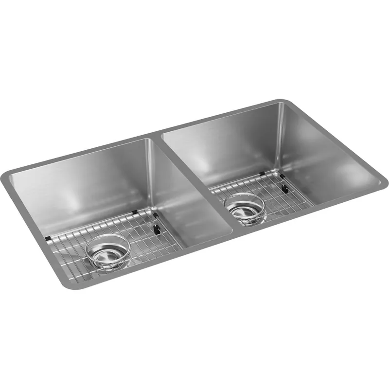 Elkay ECTRU31179TC Crosstown 18 Gauge Stainless Steel 31-1/2 x 18-1/2 x 9 Equal Double Bowl Undermount Sink Kit