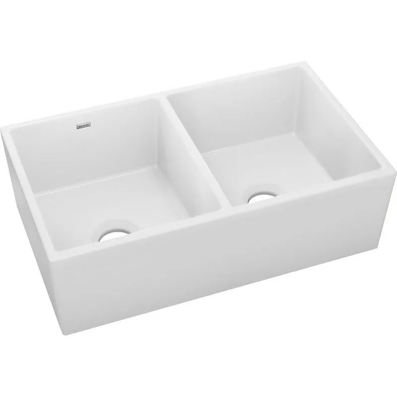 Elkay SWUF32189WH Explore 33 x 19-15/16 in Fireclay Double Bowl Farmhouse Kitchen Sink White