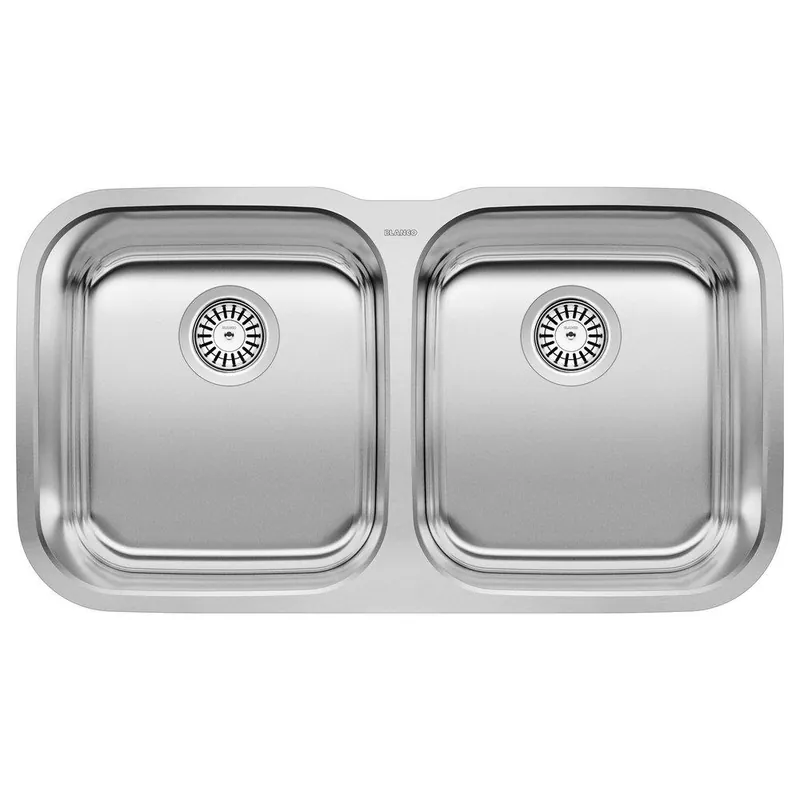 BLANCO 441020 Stellar 33-3/8 x 18-1/2 in. No Hole Stainless Steel Double Bowl Undermount Kitchen Sink