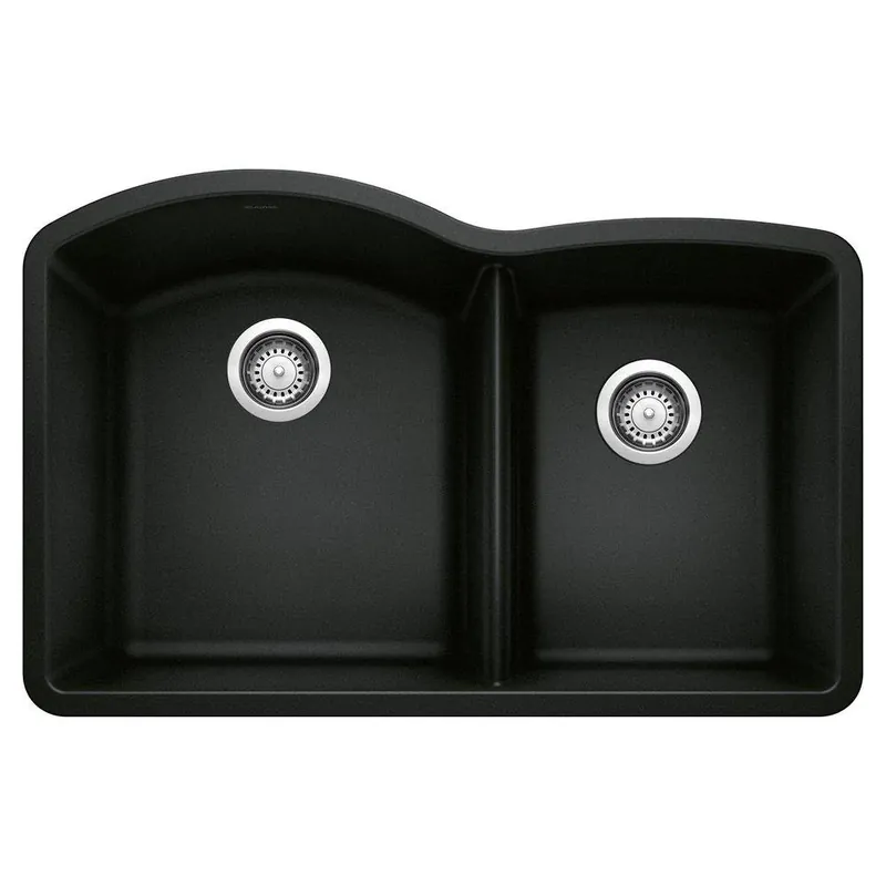 BLANCO 442909 Diamond 32 x 20-3/4 in No Hole Granite Composite Double Bowl Undermount Kitchen Sink Coal Black