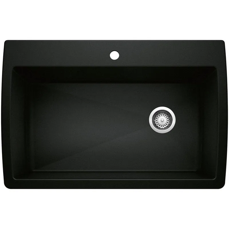 BLANCO 442917 Diamond 33-1/2 x 22 in. 1-Hole Granite Composite Single Bowl Dual Mount Kitchen Sink in Coal Black