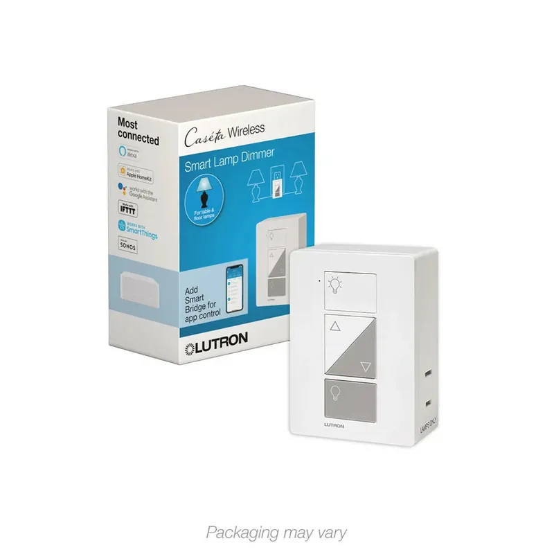 Lutron PD-3PCL-WH Caseta Smart Home Plug-in Lamp Dimmer Switch, 120 VAC, Control 2 Lamps