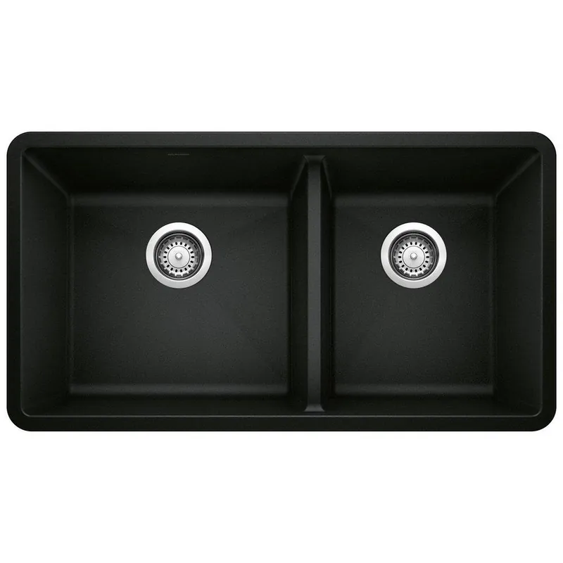 BLANCO 442926 Precis 1-3/4 Double Bowl Kitchen Sink - Coal Black