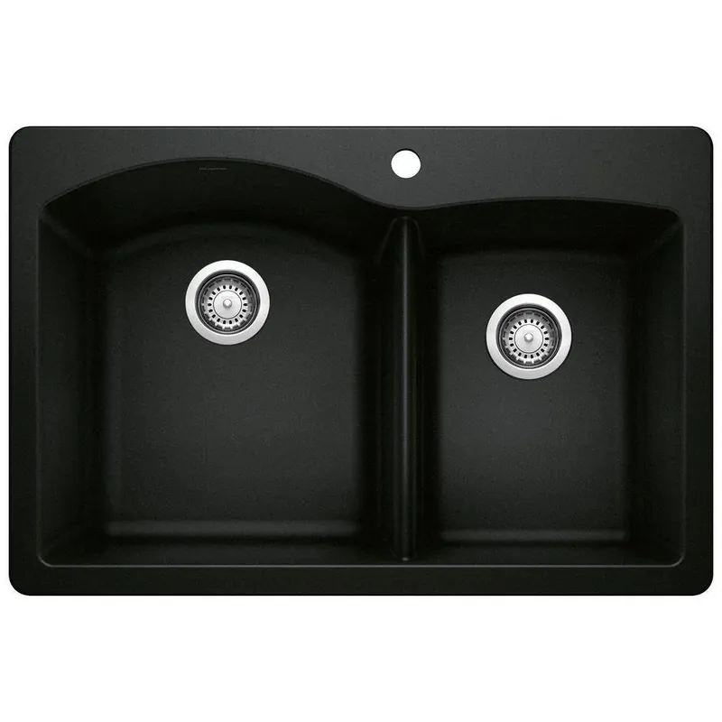 BLANCO 442908 Diamond 1-Hole Granite Composite Double Bowl Dual Mount Kitchen Sink in Coal Black