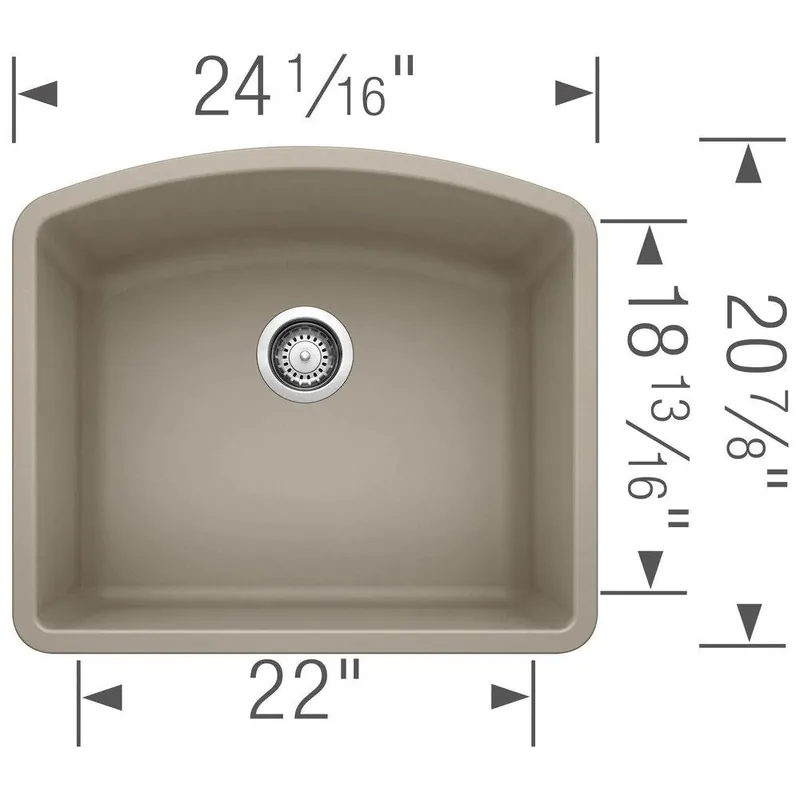 BLANCO 441281 Diamond 24 x 20-13/16 in. No Hole Composite Single Bowl Undermount Kitchen Sink in Truffle