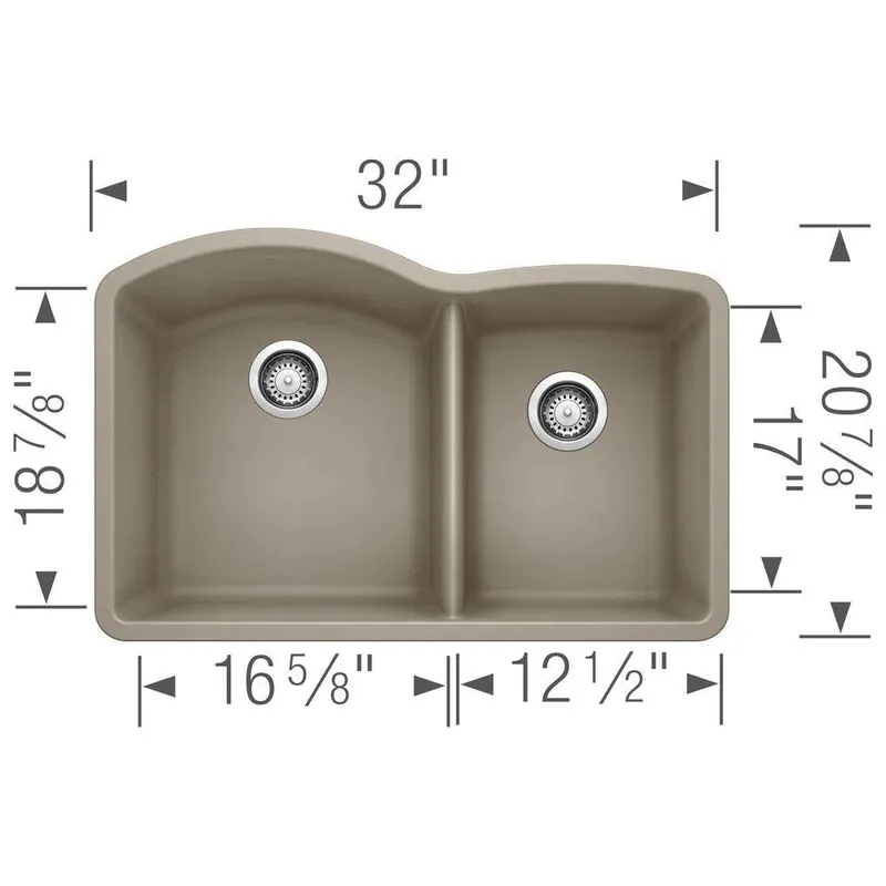 Blanco 441284 Diamond 32 x 20-27/32 in. No Hole Composite Double Bowl Undermount Kitchen Sink in Truffle