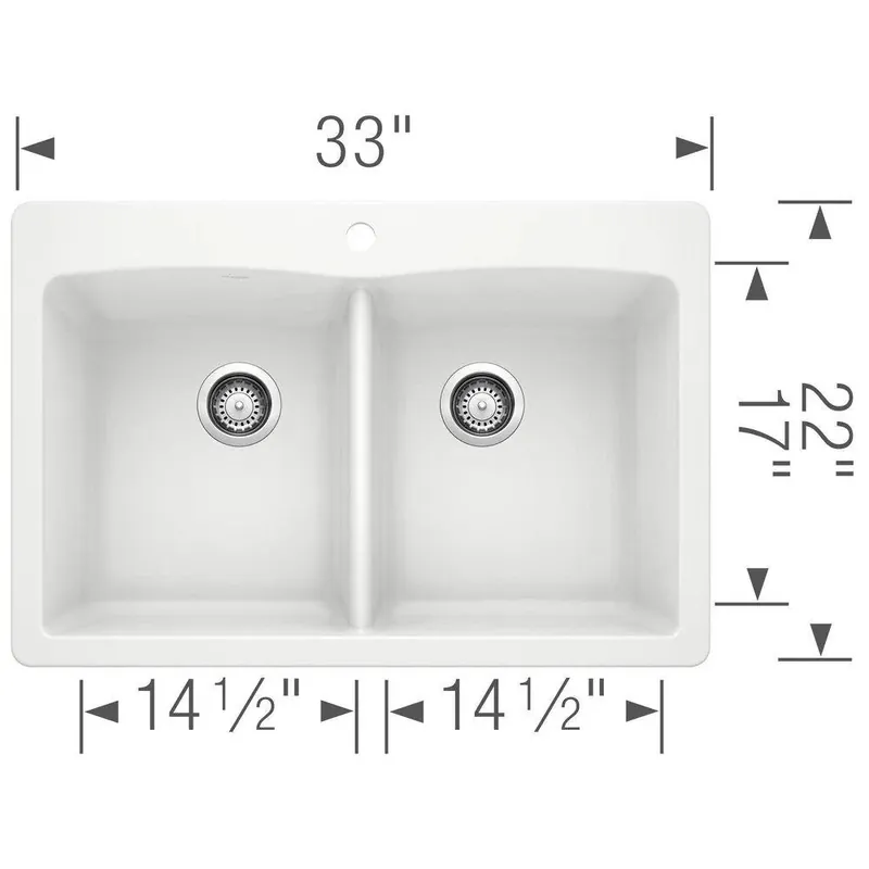 Blanco 440221 Diamond 33 x 22 in. 1 Hole Composite Double Bowl Dual Mount Kitchen Sink in White