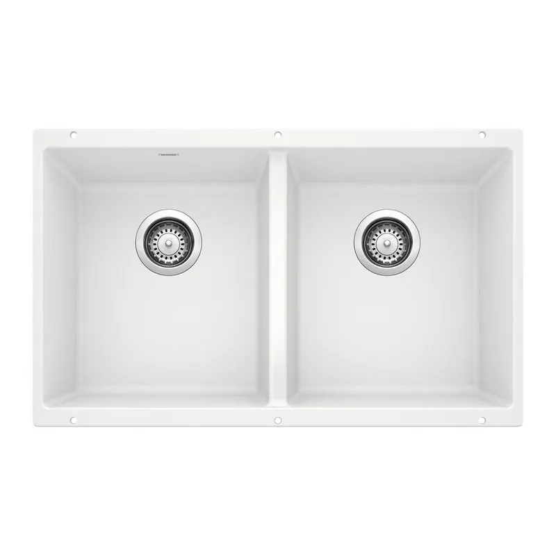 BLANCO 516320 Precis 29-3/4 x 18-1/8 in. No Hole Composite Double Bowl Undermount Kitchen Sink in White