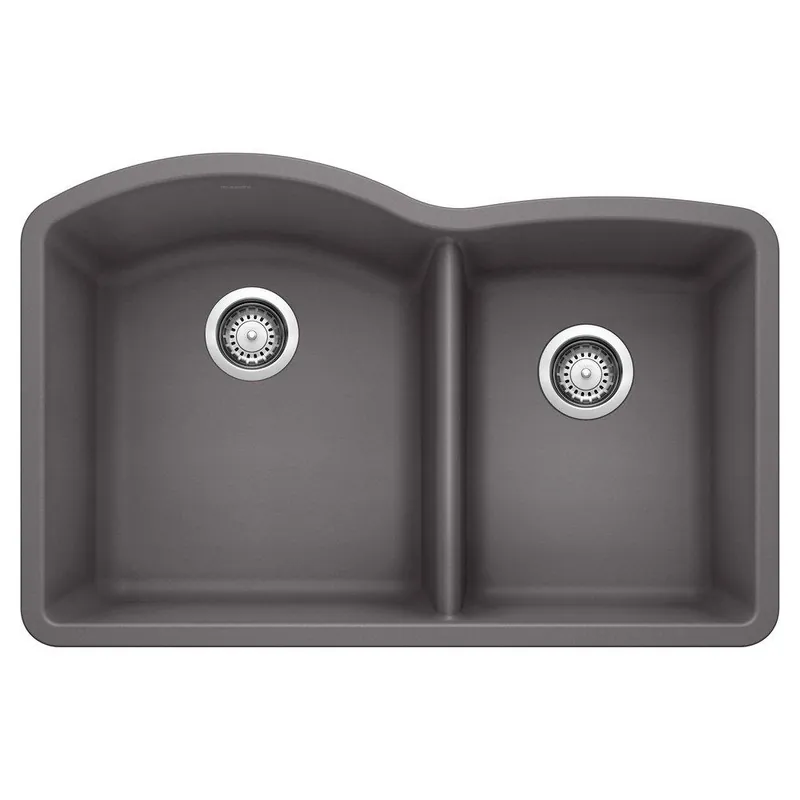 BLANCO 441469 Diamond 32 x 20-27/32 in. No Hole Composite Double Bowl Undermount Kitchen Sink in Cinder