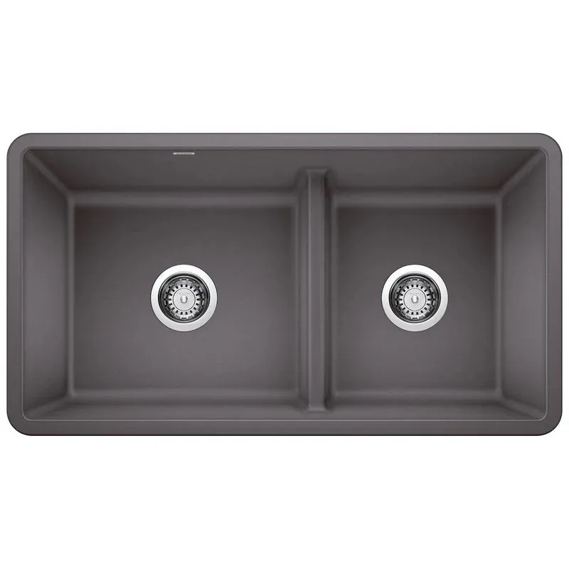 Blanco 442521 Precis 33 x 18 in. No Hole Composite Double Bowl Undermount Kitchen Sink in Cinder