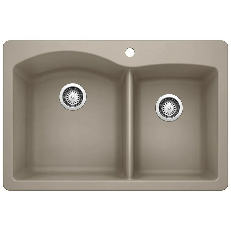 BLANCO 441283 Diamond 33 x 22 in. 1 Hole Composite Double Bowl Dual Mount Kitchen Sink in Truffle