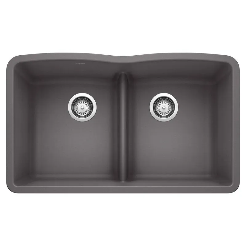 BLANCO 442071 Diamond Equal Double Bowl Kitchen Sink with Low Divide - Cinder