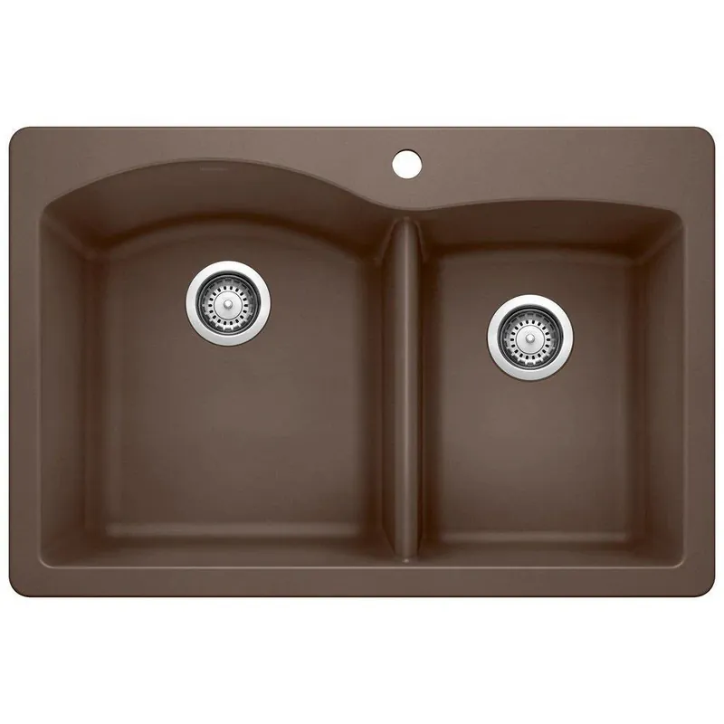 Blanco 440213 Diamond 33 x 22 in. 1 Hole Composite Double Bowl Dual Mount Kitchen Sink in Cafe Brown