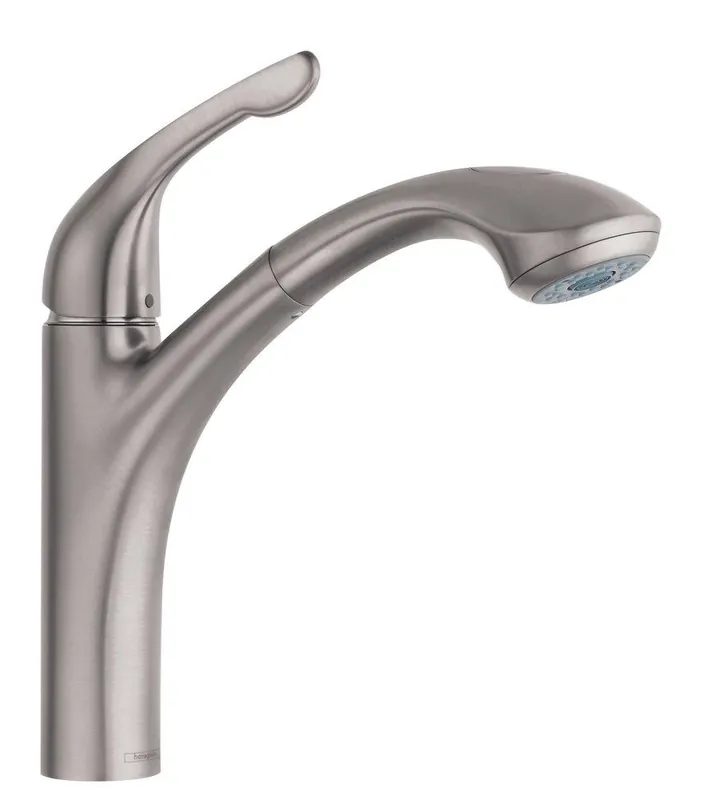 Hansgrohe 04076860 Allegro E Single Handle Pull Out Kitchen Faucet in Steel Optic