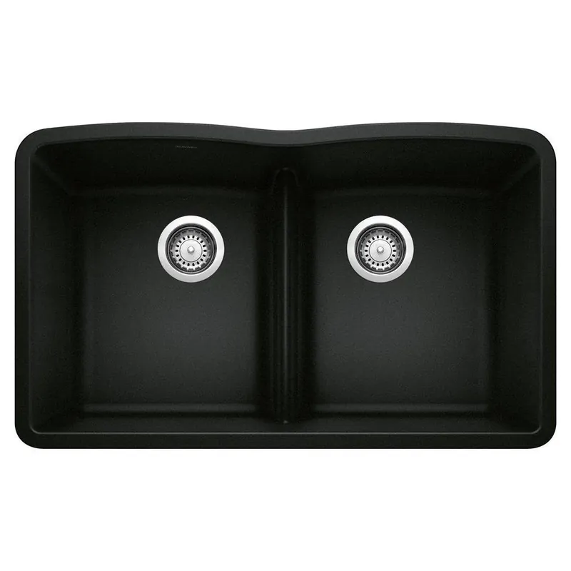 Blanco 442914 Diamond 32 x 19-1/4 in. No Hole Granite Composite Double Bowl Undermount Kitchen Sink in Coal Black
