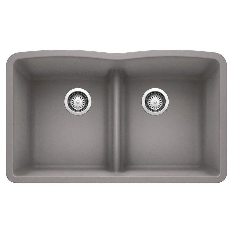 BLANCO 442077 Diamond 32 x 19-1/4 in. No Hole Composite Double Bowl Undermount Kitchen Sink in Metallic Gray