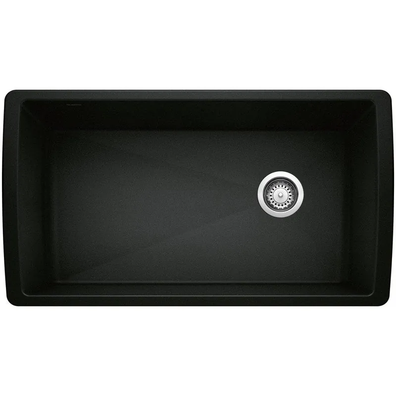 BLANCO 442916 Diamond 33-1/2 x 18-1/2 in No Hole Granite Composite Single Bowl Undermount Kitchen Sink in Coal Black