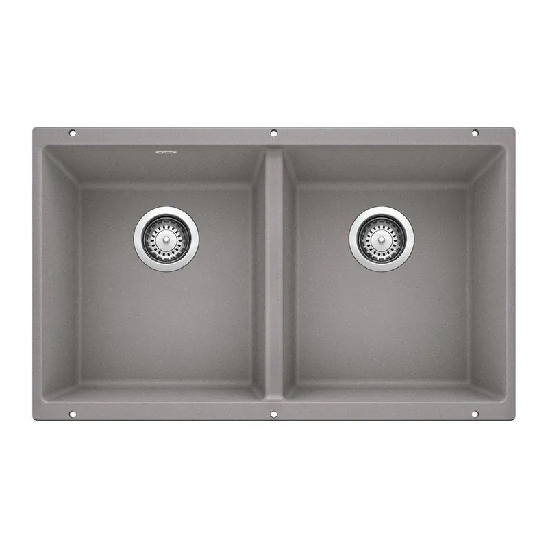 BLANCO 516319 Precis 29-3/4 x 18-1/8 in. No Hole Composite Double Bowl Undermount Kitchen Sink in Metallic Gray