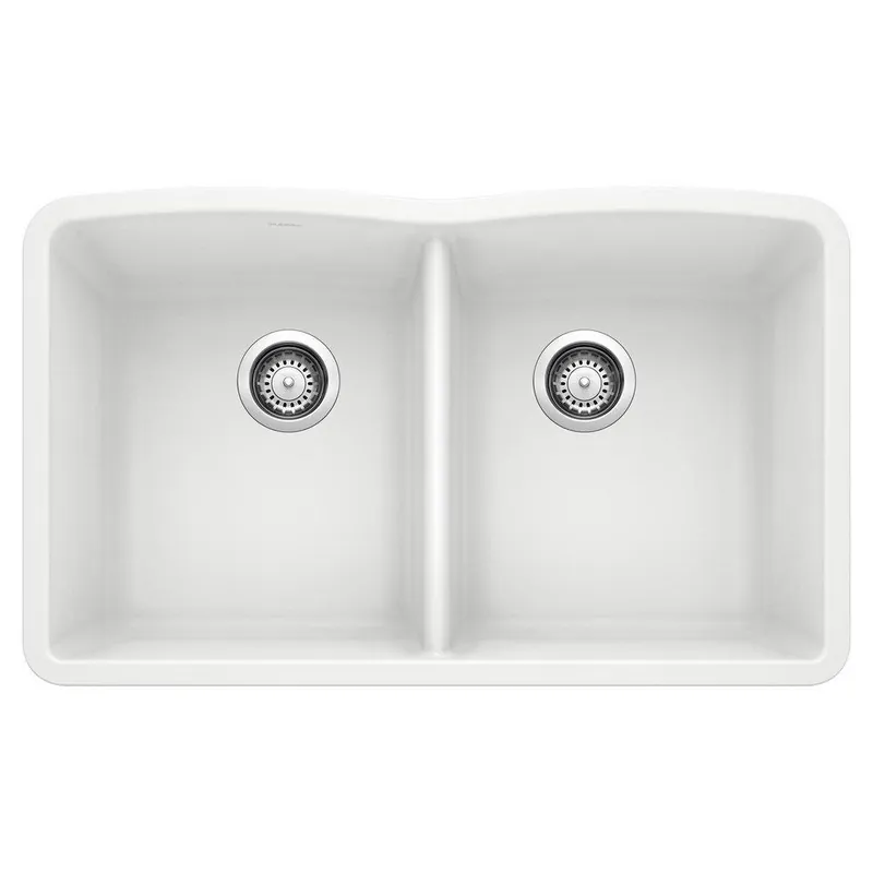 BLANCO 440185 Diamond 32 x 19-1/4 in No Hole Composite Double Bowl Undermount Kitchen Sink in White