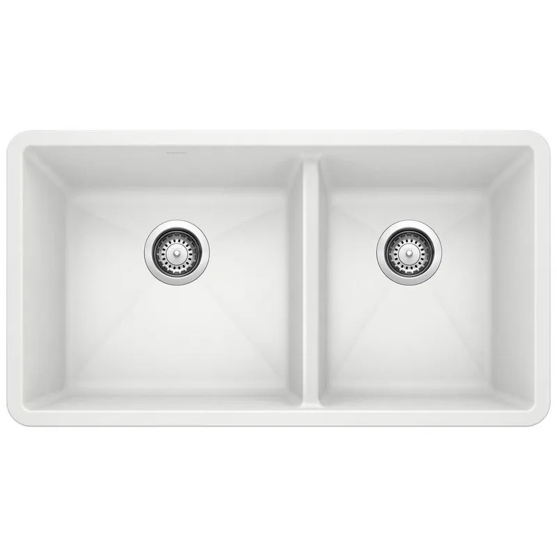 BLANCO 441125 Precis 33 x 18 in No Hole Composite Double Bowl Undermount Kitchen Sink White