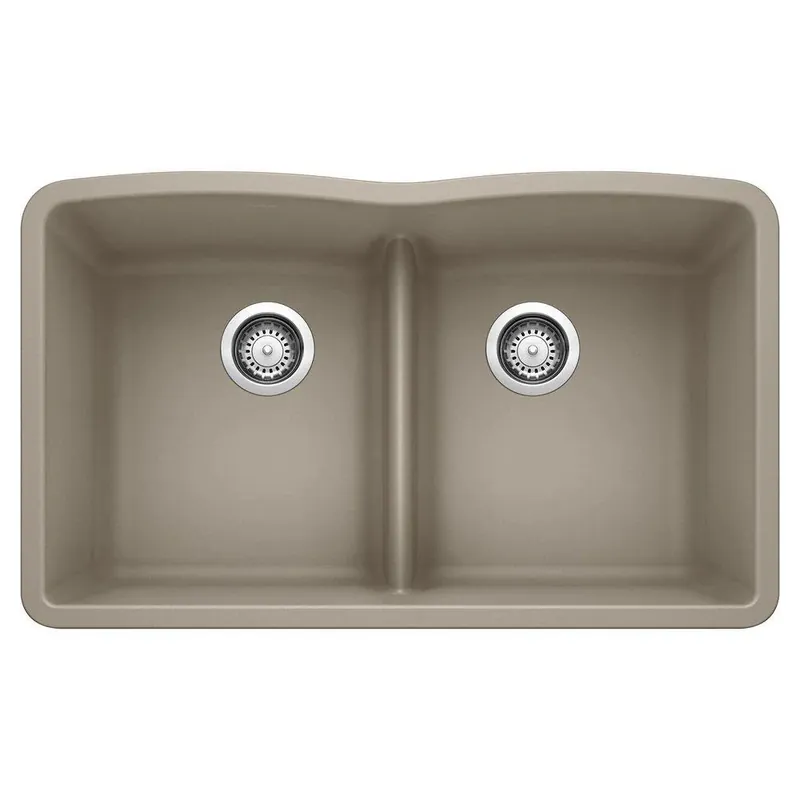 BLANCO 442072 Diamond 32 x 19-1/4 in. No Hole Composite Double Bowl Undermount Kitchen Sink in Truffle