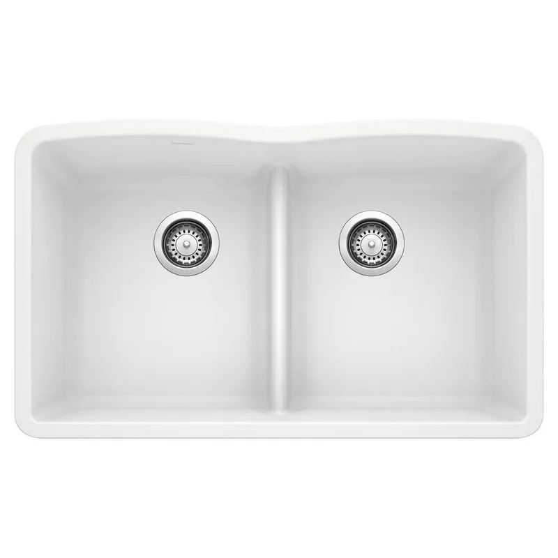 BLANCO 442074 Diamond 32 x 19-1/4 in. No Hole Composite Double Bowl Undermount Kitchen Sink in White