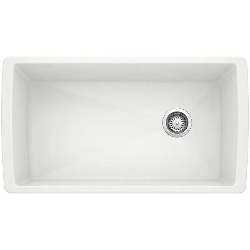 BLANCO 441767 Diamond 33-1/2 x 18-1/2 in No-Hole Composite Single Bowl Undermount Kitchen Sink in White