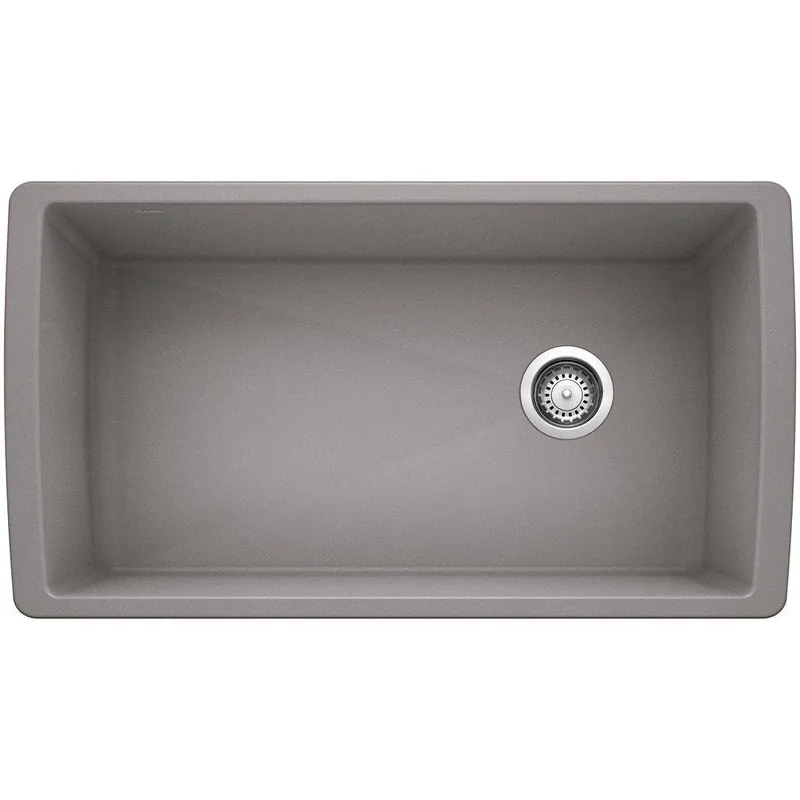 BLANCO 441770 Diamond 33-1/2 x 18-1/2 in. No-Hole Composite Single Bowl Undermount Kitchen Sink in Metallic Grey