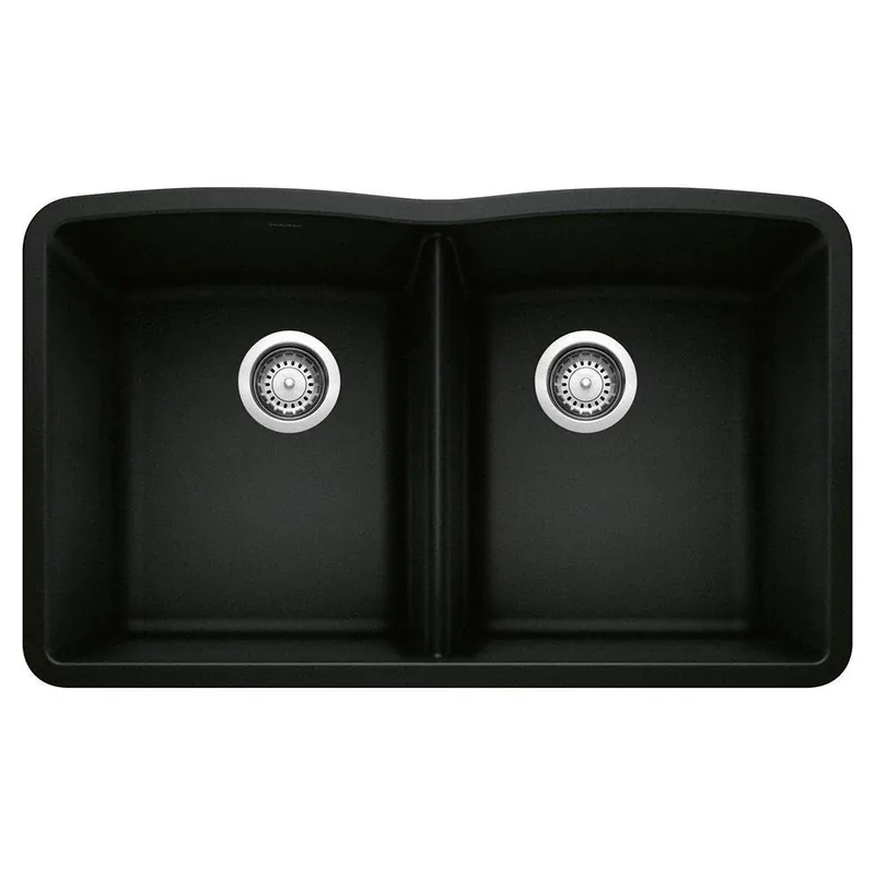 BLANCO 442913 Diamond 32 x 19-1/4 in No Hole Granite Composite Double Bowl Undermount Kitchen Sink in Coal Black