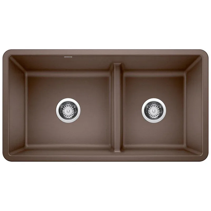 BLANCO 442528 Precis 33 x 18 in. No Hole Composite Double Bowl Undermount Kitchen Sink in Cafe Brown