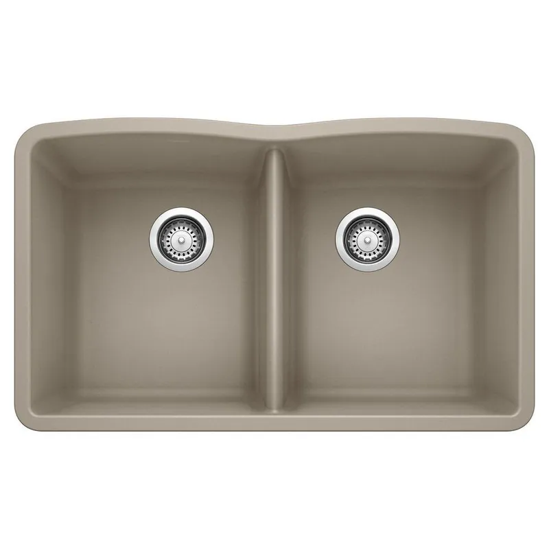 BLANCO 441286 Diamond 32 x 19-1/4 in. No Hole Composite Double Bowl Undermount Kitchen Sink in Truffle