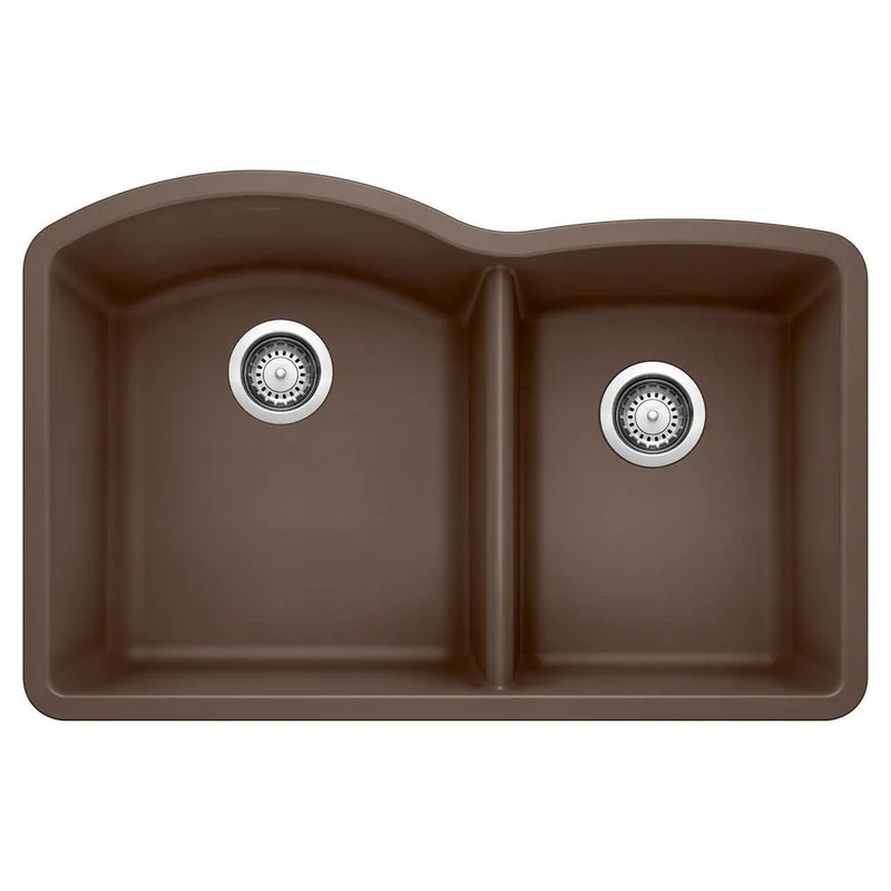 BLANCO 440177 Diamond 32 x 20-27/32 in No Hole Composite Double Bowl Undermount Kitchen Sink in Cafe Brown