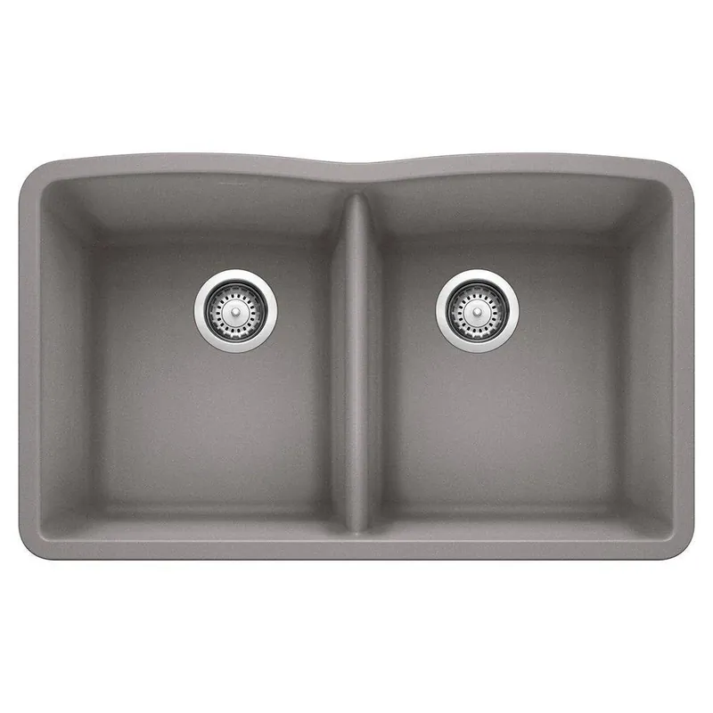 BLANCO 440183 Diamond 32 x 19-1/4 in. No Hole Composite Double Bowl Undermount Kitchen Sink in Metallic Gray