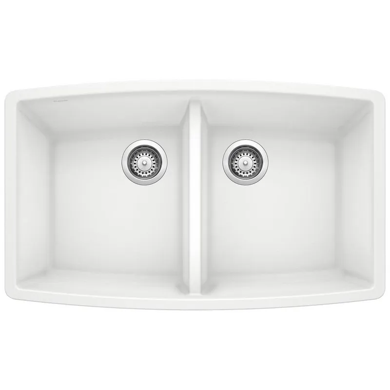 BLANCO 440071 Performa 33 x 20 in No Hole Composite Double Bowl Undermount Kitchen Sink in White