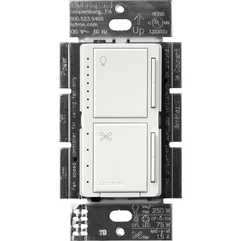 Lutron MACL-LFQ-WH 1-Pole Fan/Light Control, 120 VAC, 1.5 A, 4-Speed/Quiet Operational Mode