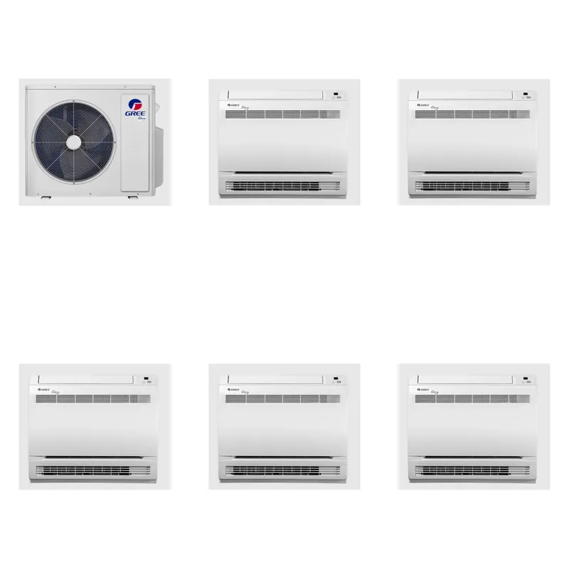 GREE 42000 BTU R-32 21 SEER2 5-Zone Ductless Mini Split Heat Pump System - 9K+9K+9K+12K+18K