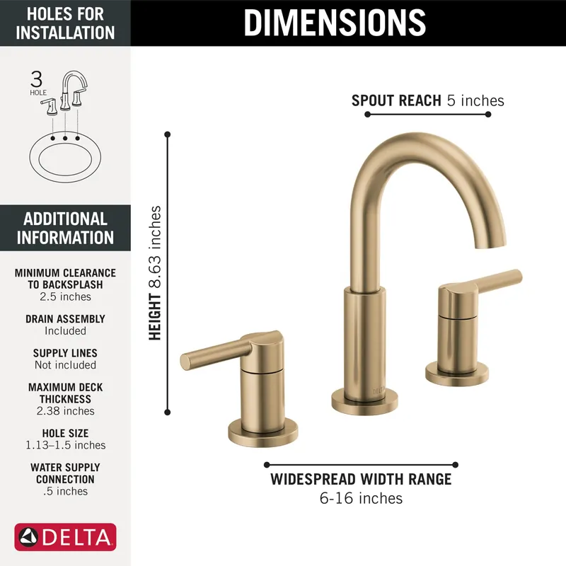 Delta 35749LF-CZ Nicoli Lavatory Faucet Widespread 6-16 Inch Spread 2 Lever ADA WaterSense