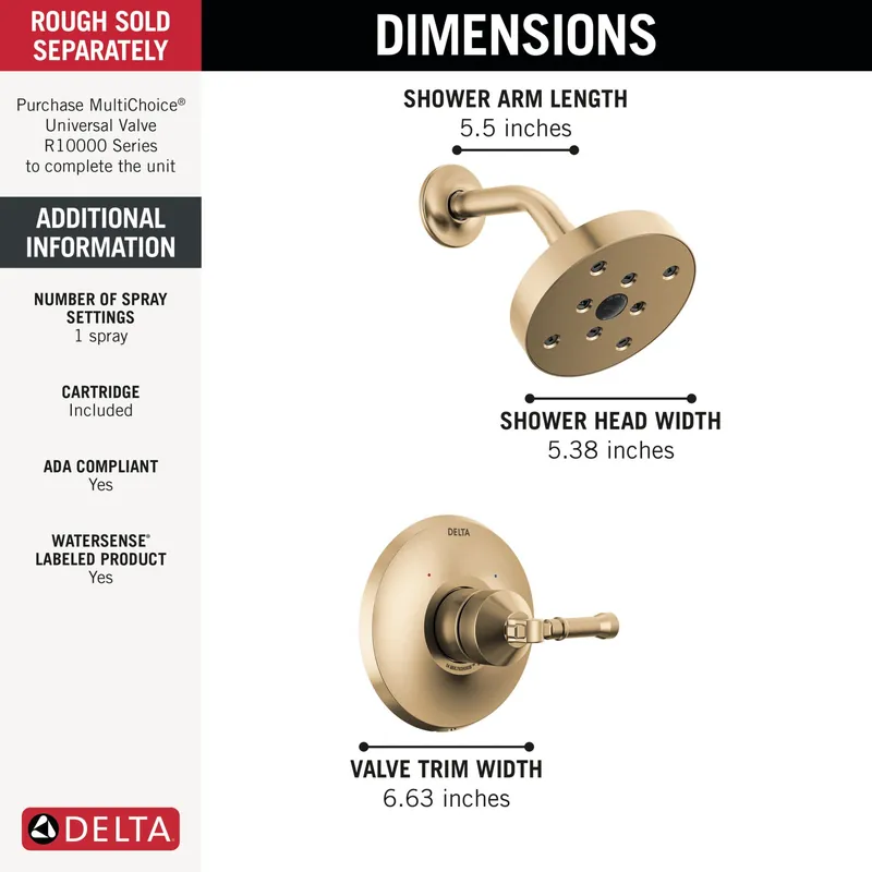 Delta T14284-CZ-PR Broderick 14 Series Shower Trim 1.75 GPM