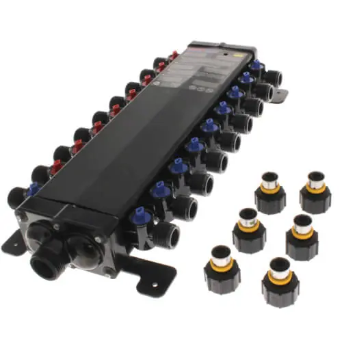 Viega 49183 1/2 inches, 18 Port Zero Lead PEX Press Polymer MANABLOC (8 hot, 10 cold)