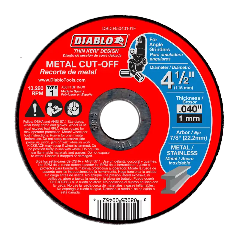 Diablo DBD045040101F Type 1 4-1/2 In. x 0.040 In. x 7/8 In. Metal Cut-Off Wheel