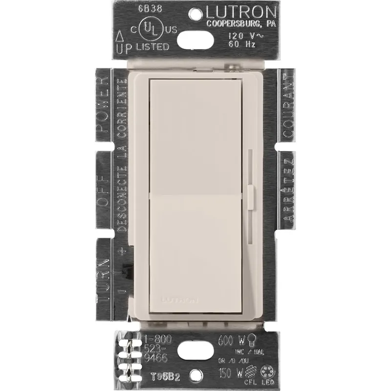 Lutron DVSCRP-253P-TP Diva Reverse-phase Dimmer 250W CFL/LED or 500W inc/hal/ELV