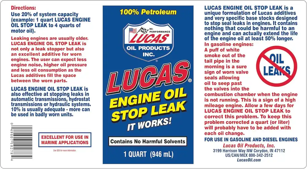 Lucas Oil 10278 Engine Oil Stop Leak 1 Quart Replacement 10278