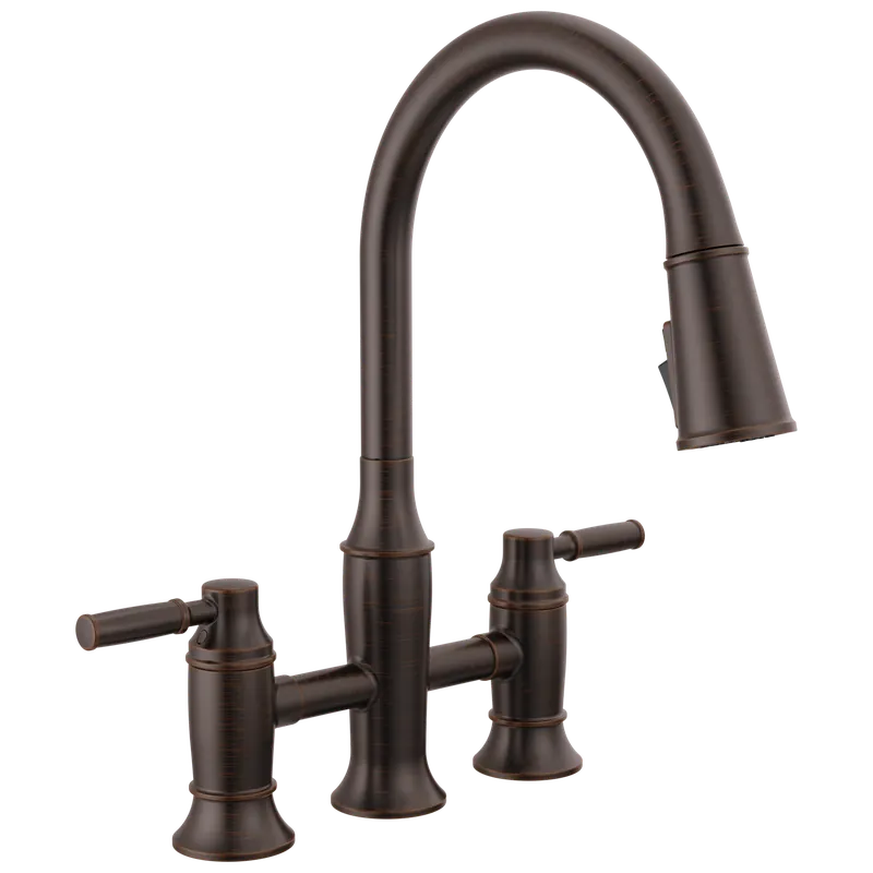 Delta 2384L-RB-DST Renaldi Two Handle Pull-Down Bridge Kitchen Faucet 1.8 gpm