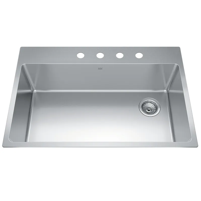 FRANKE BSL2233-9-4N-OW Brookmore Collection 32 7/8 Inch Drop-In Single Bowl Stainless Steel Kitchen Sink 4 Holes