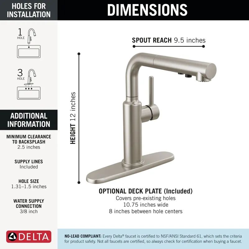 Delta 16879-SS-DST Daneri Single Handle Pull-Out Kitchen Faucet 1.8 GPM