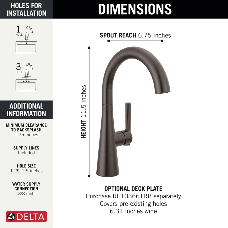 Delta 14882LF-RB Single Handle Bar Prep Faucet 1.5 GPM