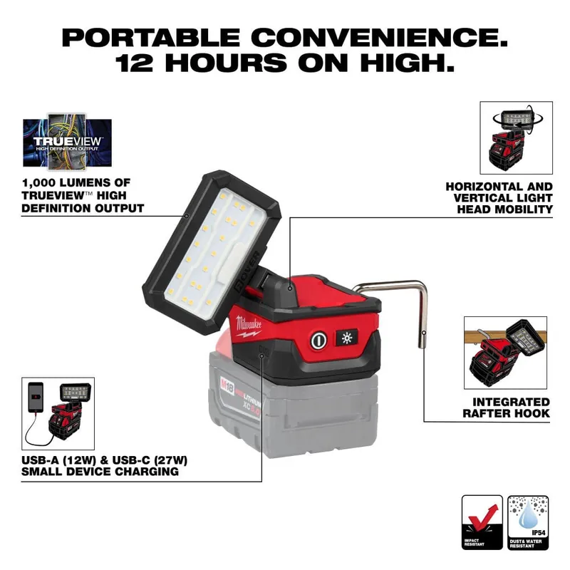 Milwaukee 2359-21PEN M18 Rover Compact Folding Flood Light with (1) M18 2.0 Ah Battery, Charger, and Rechargeable Penlight