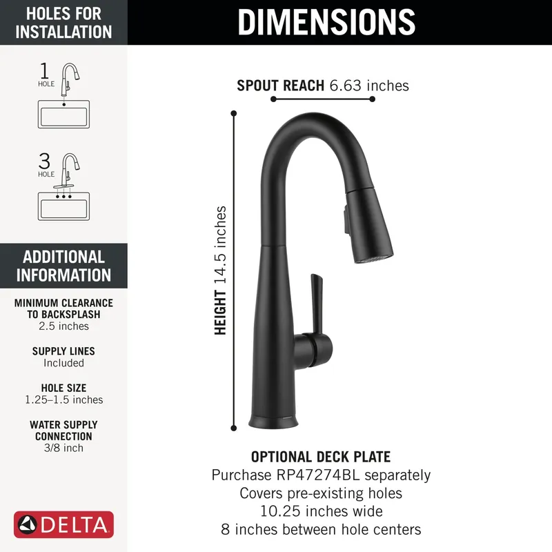 Delta 9913TL-BL-DST Essa Touch 2 O Bar / Prep Faucet with Touchless Technology
