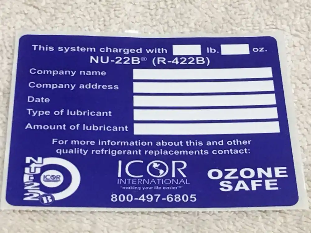 ICOR INTERNATIONAL NU-22125 ICOR INTERNATIONAL NU-22B R-422B Replacement
