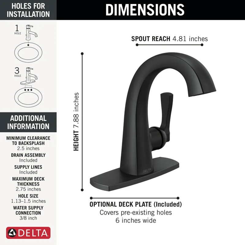 Delta 577-BLMPU-DST Stryke Single Handle Bathroom Faucet 1.2 GPM Replacement MPN